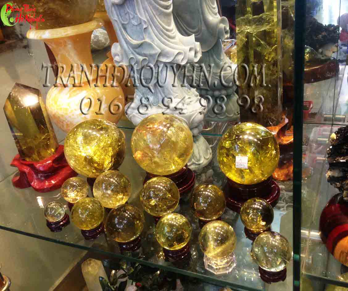 quả cầu phong thủy đá thạch anh vàng 